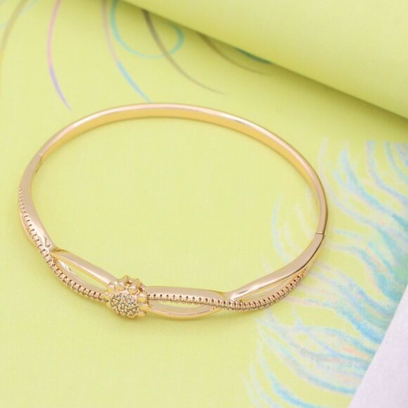 Elegant Rose Gold Bangle with Floral CZ Detailing, XPBL0502 - Picture 2 of 12